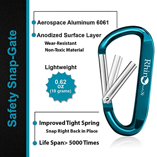 8PCS Lightweight D Ring Carabiner Clips with Keyrings - Black, Green, Blue, Purple