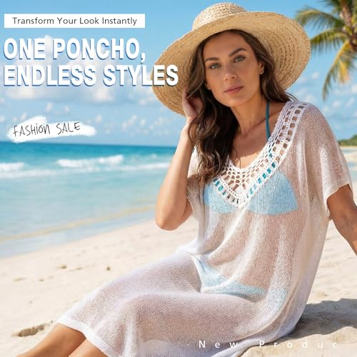 Women's Lightweight Sheer Poncho Cover-Up Swimsuit - Beige