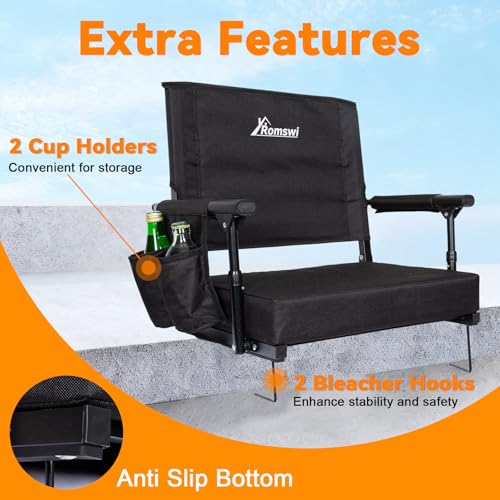 Portable Stadium Seats with Back Support & Cup Holders - Black