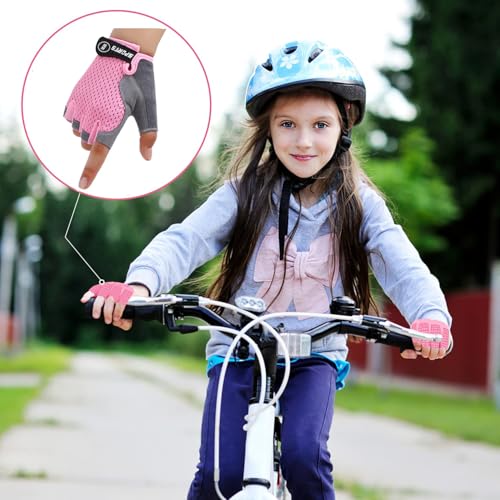 Kids Fingerless Bike Gloves - Non-Slip Half Finger Gloves - Pink Style for Ages 9-12