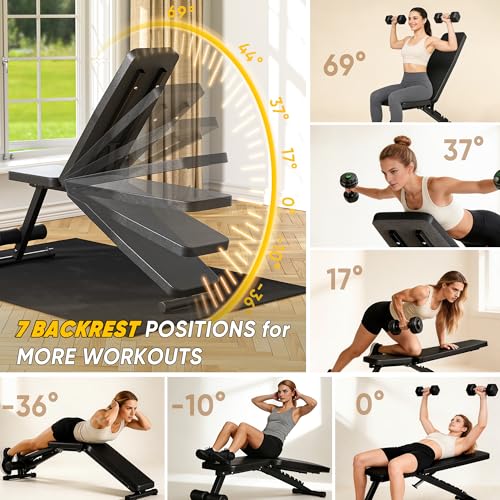 Adjustable Weight Bench for Home Gym - 600LBS Capacity, Foldable with 7 Positions