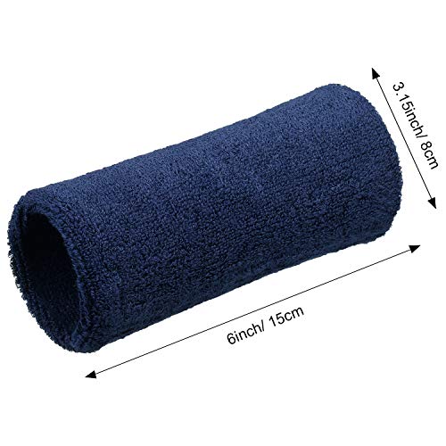 Wrist Sweat Bands - 6 Inch Elastic Absorbent for Tennis, Navy