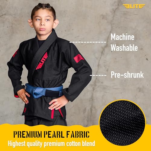 Ultra Light BJJ Gi for Kids - Preshrunk Fabric, Free Belt - Black
