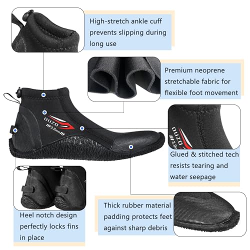 Skyone 3MM Neoprene Dive Boots Men Women, Anti-Slip Rubber Sole, Size 6/7