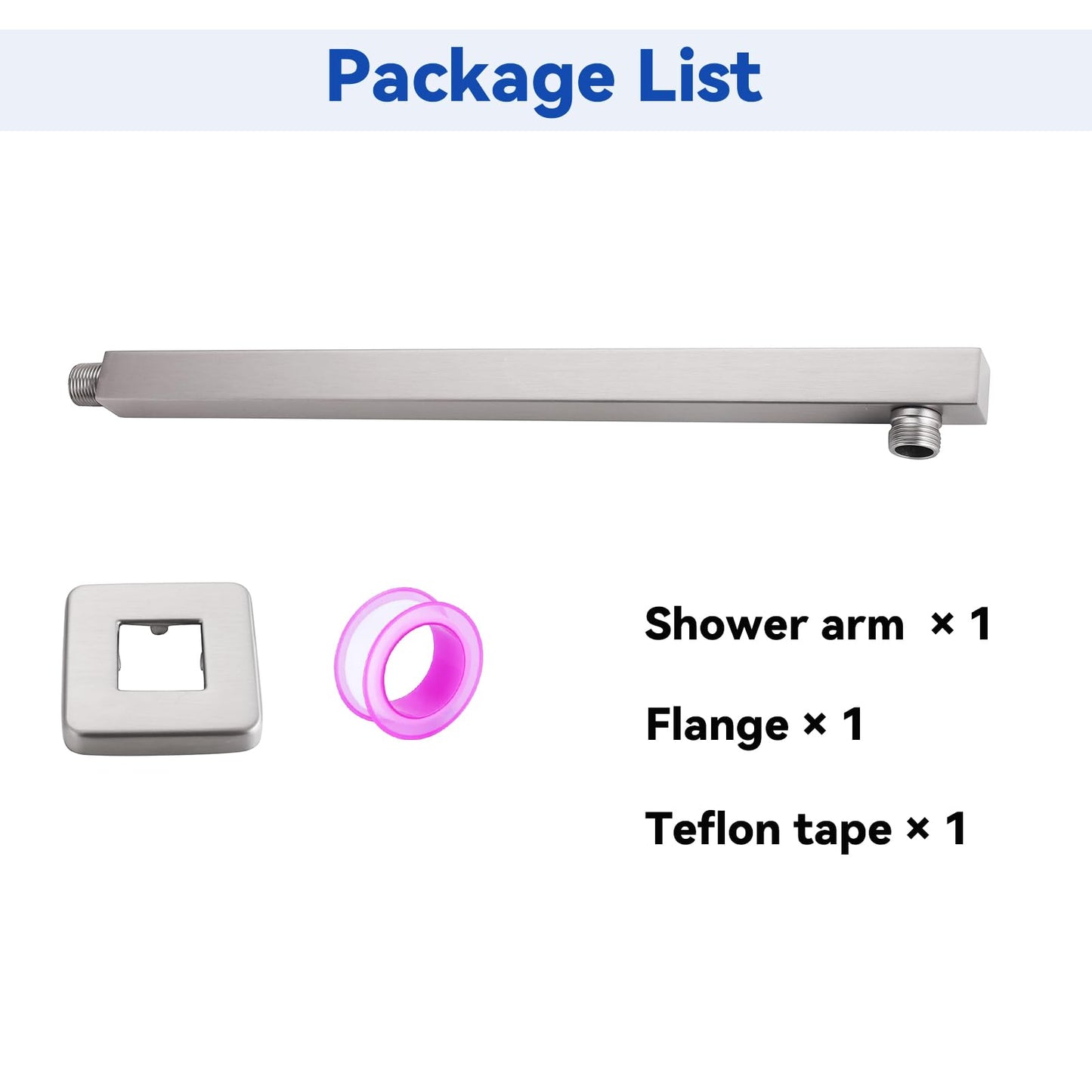 16 Inch Rain Shower Head Extension Arm with Flange, Brushed Nickel, Made of SUS 304 Stainless Steel, Square Shower Arm Wall Mounted, Rainfall Shower Arm for Morden Bathroom