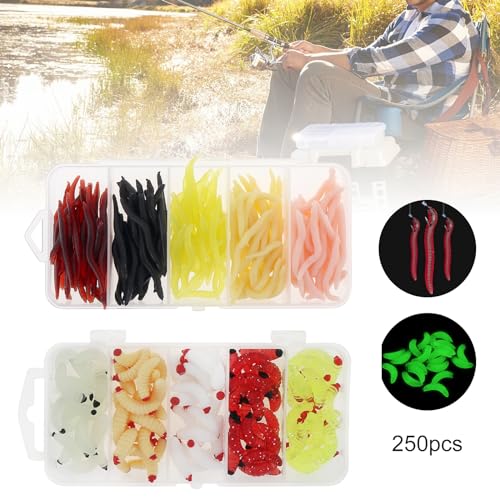 250pcs Soft Plastic Fishing Worms Lures - Realistic Bait for All Fish