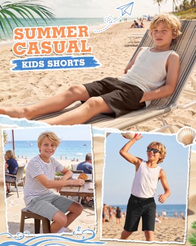 Boys Athletic Shorts - 3 Pack, Ages 6-7, Dark Coffee, Gray, Black