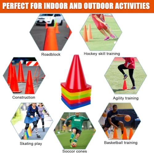 7 Inch Sports Training Cones - 24 Pack Multicolor for Agility Drills