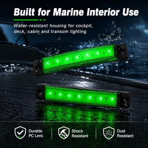 4pcs Green Waterproof LED Interior Lights for Boat Deck & Cockpit