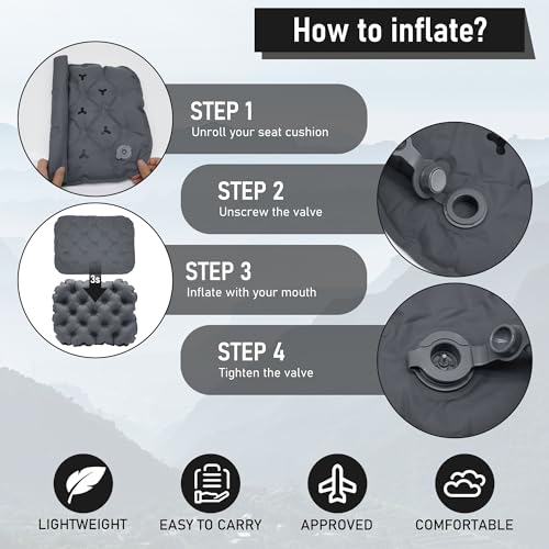 Inflatable Seat Cushion - Lightweight Anti-Slip Travel Pad - Black