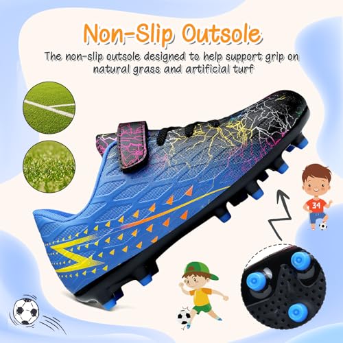 Hanani Kids Soccer Cleats Youth Firm Ground Low Top Outdoor Black/Blue - Size Big Kid