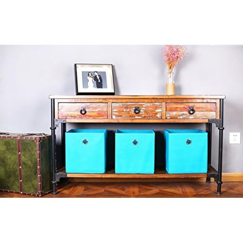 Amelitory Storage Bins Foldable Cube Organizer Fabric Drawer Set of 6 Lake Blue