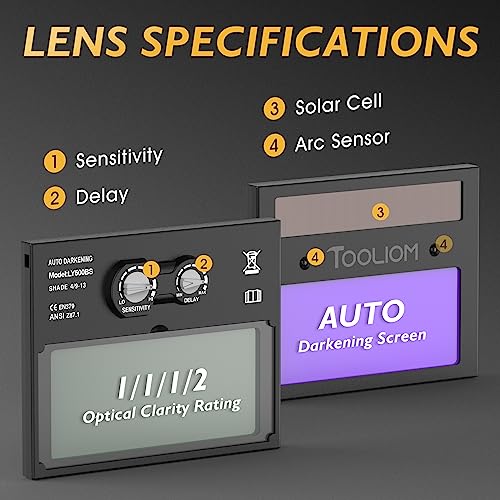 TOOLIOM Auto Darkening Welding Helmet True Color Solar Powered with Adjustable Shade 4/9-13 for TIG MIG Stick