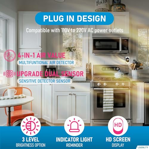 Upgraded Plug in Combination Natural Gas Leak Detector and Carbon Monoxide Detectors, 4-in-1 Plug-in Wall Design CO & Gas Detector with HD Screen&Indicator& 85dB Alarm for Home, Kitchen, RV