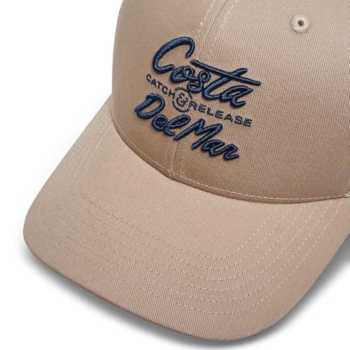 Costa Del Mar Men's Motto Trucker Hat Khaki Sand One Size Flatbrim Mesh Cap