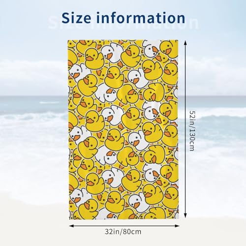 Ngzhyad Cute Rubber Duck Beach Towel Large Microfiber Sand-Free Quick Dry 32x52 Inch, One Size