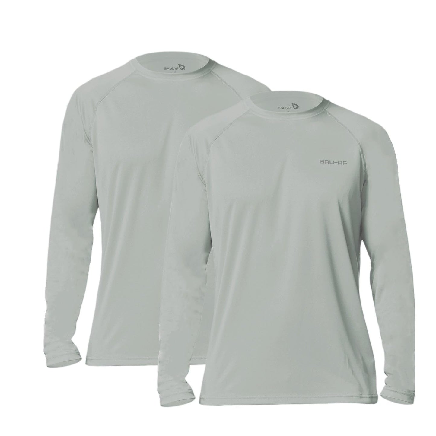 baleaf Mens UPF 50+ Sun Protection Shirts Long Sleeve Rash Guard, Quick Dry 4-Way Stretch for Fishing Swimming Surfing 2 Pack-Gray M