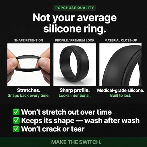 Silicone Wedding Ring - Step Edge Comfort Fit Rubber Band - Black, Style 9