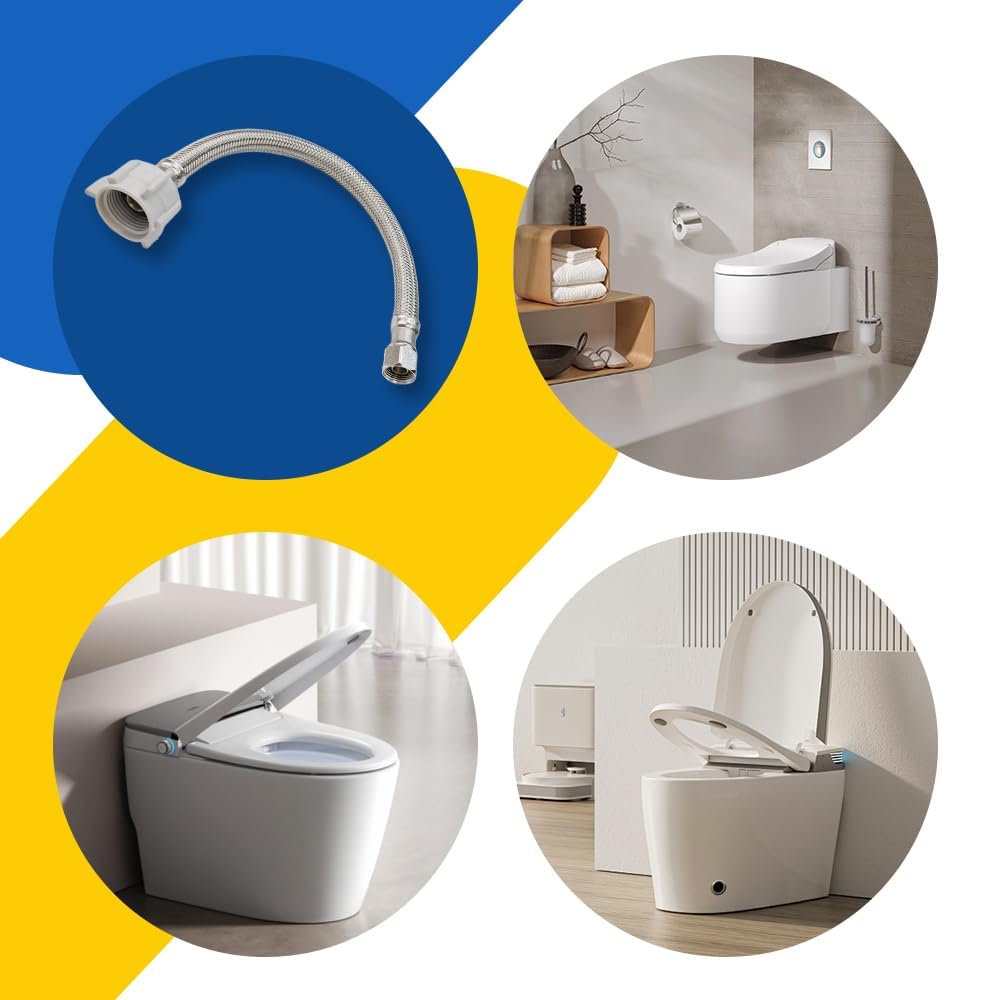 (2pcs 12 inch) PLUMBINGMASTER Toilet Water Supply Line,3/8" Comp x 7/8" BC Braided Stainless Steel Toilet Supply Line,Toilet Connector Hose with Anti-Leaking Brass Nut