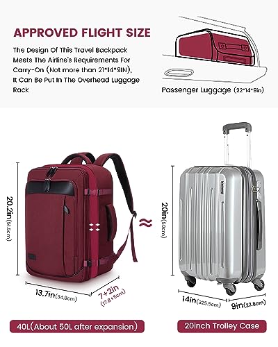 LOVEVOOK Red XL Expandable Carry-On Backpack with 4 Packing Cubes & Water Resistance