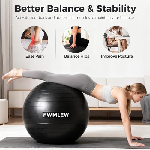 Extra Thick Anti-Burst Yoga Ball - 65cm Stability Ball for Fitness, Core Workout & Office Use