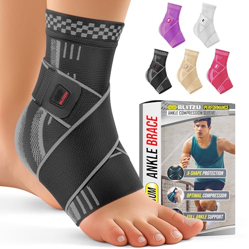 Ankle Brace with Arch Support - Compression Sleeve - Black Medium