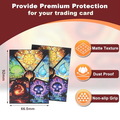 MTG Card Sleeves 100 Pack - Standard Size Matte Back Gaming Card Protectors with Colorful Patterns
