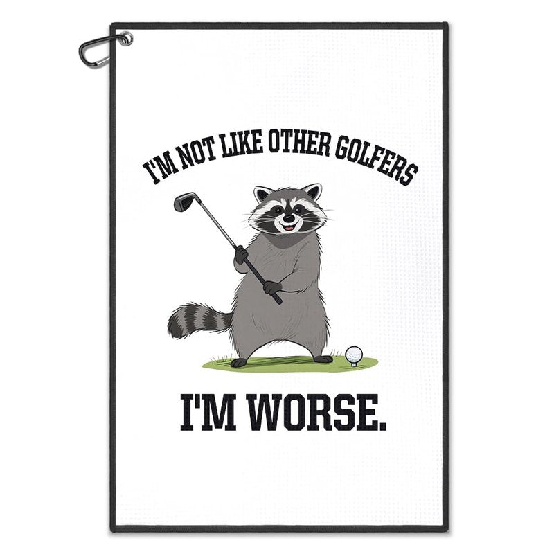 Juoqg I'm Not Like Other Golfers I'm Worse Golf Towel, Funny Racoon Golf Bag Towel with Clip, Golfing Accessories for Men Women, Birthday Gifts for Golfer Racoon Lover, Golfing Gifts for Pet Owner