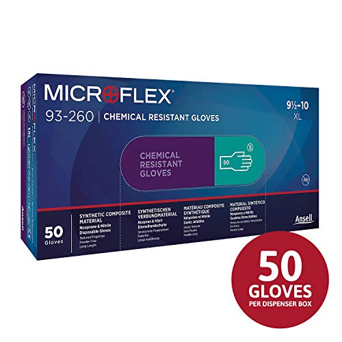Microflex 93-260 Nitrile and Neoprene Gloves - Disposable, Chemical Resistant, Size Large (Pack of 50)