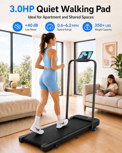 Foldable Walking Pad Treadmill with Incline and Handle Bar - Black
