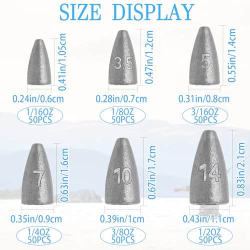 1/16oz Bullet Weights Sinkers - 50Pcs for Bass Fishing