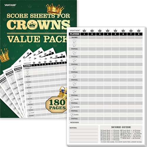 Score Pad for 8 Players - 90 Sheets, Crowns Design