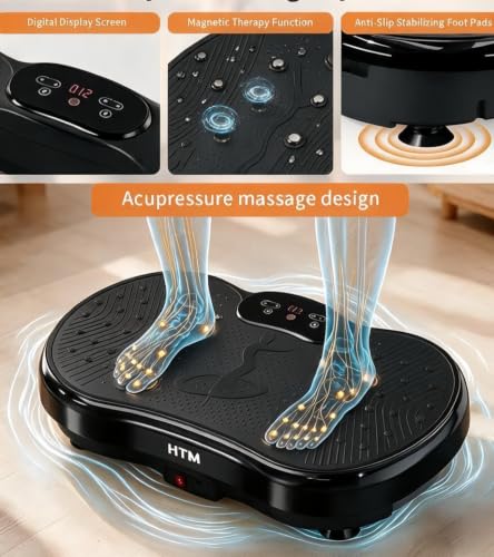 HTM Black Vibration Plate Exercise Machine with 9 Modes & 120 Speeds for Home Fitness