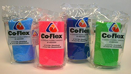 CoFlex 4-Inch Cohesive Bandage Roll 4" x 5 yd Pack of 4 Assorted Colors