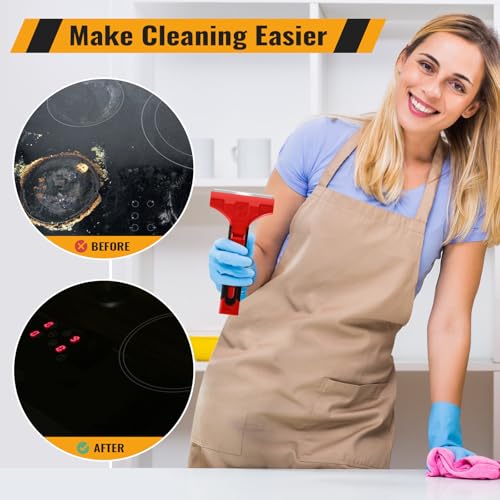 Razor Blade Scraper with Long Handle, 4 Inch Scraper with 15 Pcs Razor Blades, Scrapper for Cleaning Glass Windows, Tile Walls/Floors, Kitchen Stove Top/Oven/Cooktop, Paint/Sticker/Caulk Remover Tool