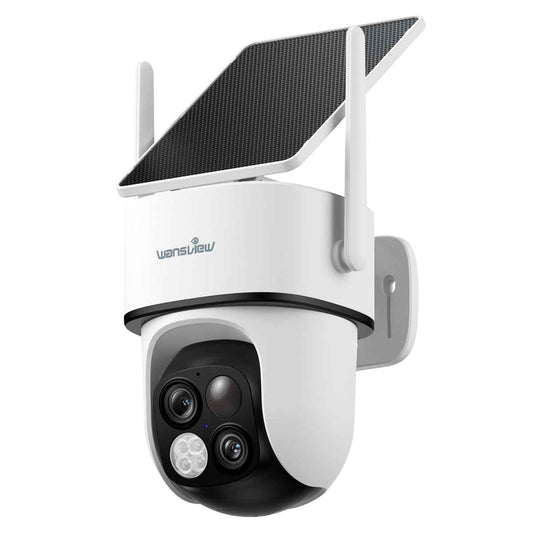 wansview Solar Camera Outdoor Wireless-2K 360°PTZ Cameras for Home Security with Dual Lens, Solar Panel/Battery Powered, PIR Detection, Color Night Vision, 2.4Ghz Wi-Fi Only, Works with Alexa, B7 1P W