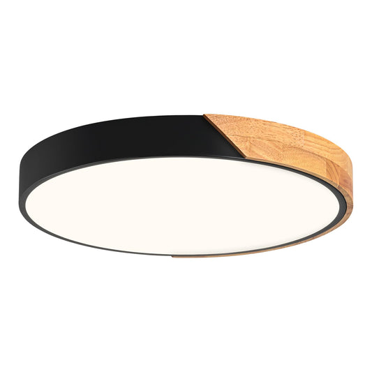 Peblto Modern Dimmable Black LED Ceiling Light, 2700 K - 6000 K 5CCT Wood Flush Mount Ceiling Lighting Fixtures, Minimalist Round Ceiling Lamp for Living Room Bedroom Kitchen Hallway（15.8in）