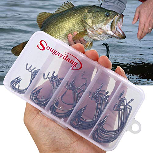 Weedless Fishing Hooks - High Carbon Steel Worm Hooks - 50PCS in Silver