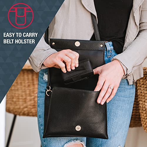 SABRE Pepper Spray And 2-in-1 Stun Gun and Flashlight, 25 Bursts of Max Strength OC Spray, Intuitive Finger Grip, 0.54 fl oz, Painful 1.160 ?C Charge, 120 Lumens, Rechargeable, Safety Switch, Holster