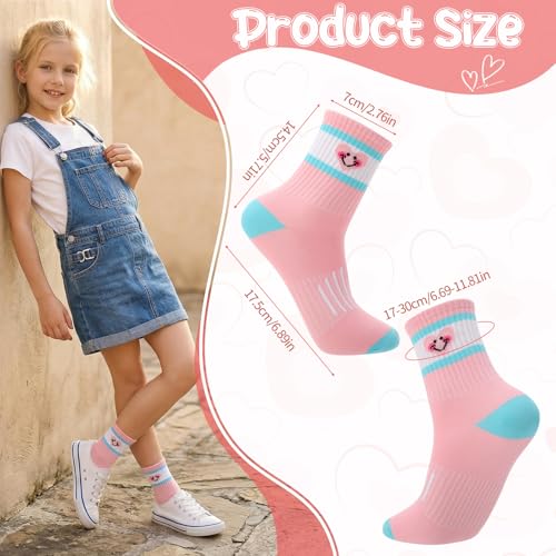 Girls Athletic Crew Socks - 6-Pack Cotton Sports Socks - Heart Stripe