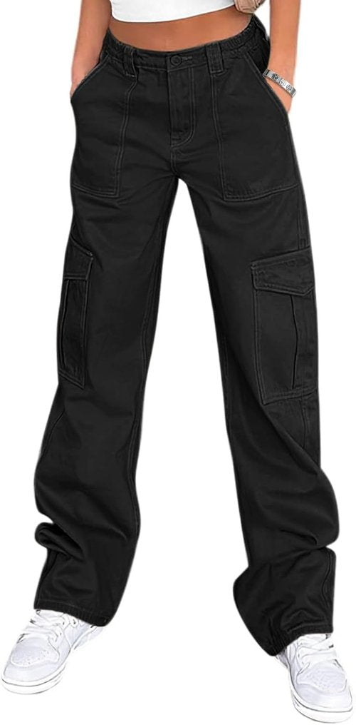 Lepunuo Cargo Pants - High Waisted Baggy Stretchy Wide Leg Y2K Streetwear with 6 Pockets