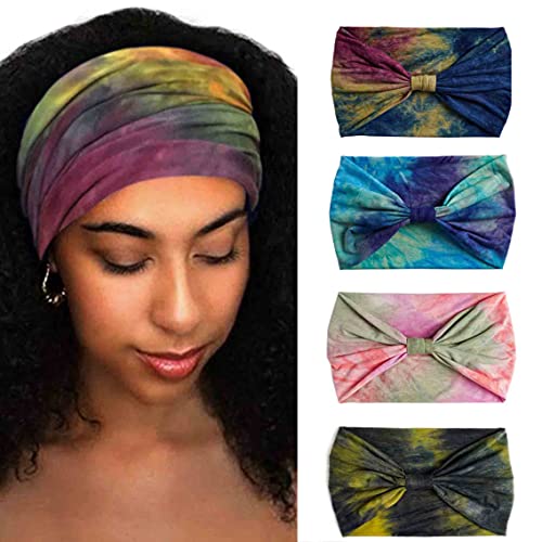 Wide Headbands for Women - 4 Pack Stretch Turban Hairbands Set A
