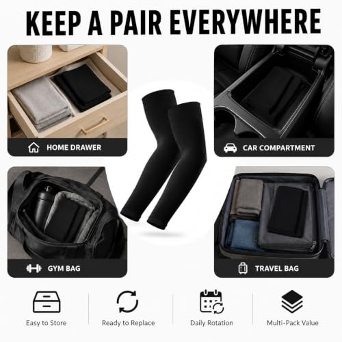 Cooling UV Protection Arm Sleeves - 6 Pairs Black