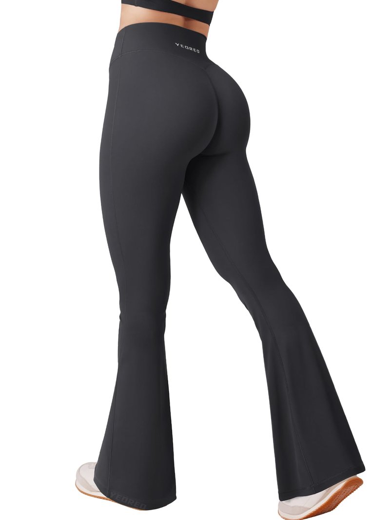 YEOREO Baverly Workout Flare Leggings for Women, 32" Hidden Scrunch Gym Yoga Pants High Waisted Casual Leggings Black M