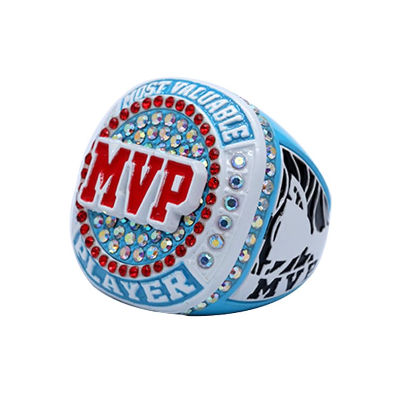 MVP Championship Ring for All Sports - Size 9.5 - Light Blue & White