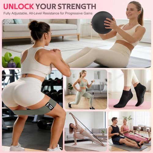 Black WALITO 15-Piece Pilates & Resistance Bands Set with Yoga Ball & Accessories