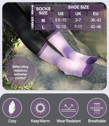 Merino Wool Hiking Socks - Thermal Warm Crew - Medium Color Mix A - 5 Pairs
