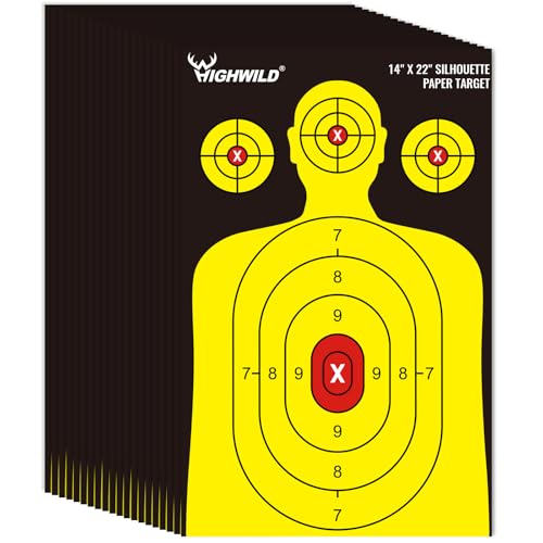 Highwild 50 Pack Shooting Range Silhouette Paper Targets - Black & Yellow, 14x22 Inches for Handguns & Rifles