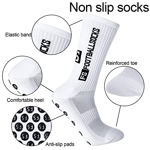Jspupifip 8 Pairs Men's Non-Slip Soccer Grip Socks White One Size Sports Socks