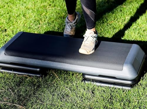 Adjustable 43'' Aerobic Step Platform with 4 Risers - Grey